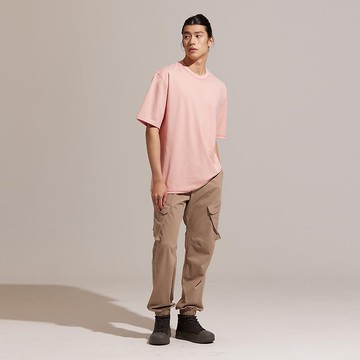 【全程台灣製造】-不對稱線性寬版上衣-柔瑰粉