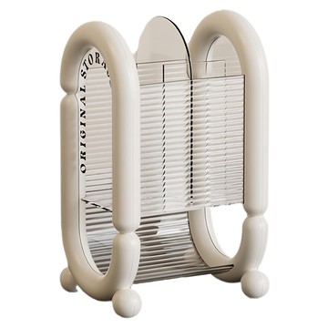 Mass生活好物 輕奢極簡透明化妝收納筒/美妝刷具保養品整理盒  奶油白  1個  12 x 10 x 20cm