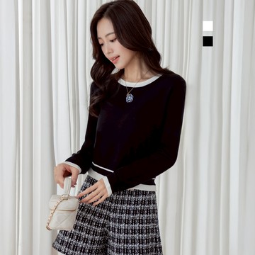 niceioi 氣質高雅小香撞色滾邊針織上衣