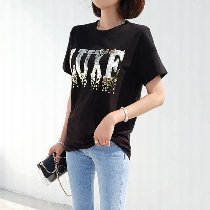 tシャツ スパンコールTシャツ レディース Bou Jeloud tシャツ スパンコールロゴT レディース : ZOZOTOWN
