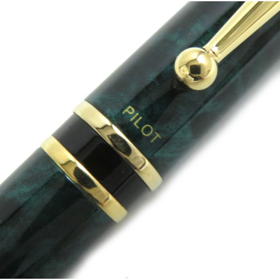 極美品△PILOT パイロット グランセNC 万年筆 ペン先14K Fニブ キャップ式 ブラック×グリーン（マーブル）×ゴールド 日本製 オススメ◎