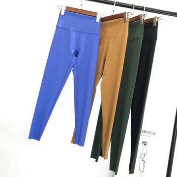 歐美單瑜伽褲女裸感高彈收腹無縫緊身褲健身運動鍛煉高腰九分褲