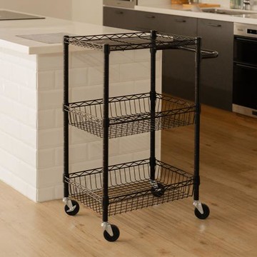 IKLOO_鐵力士三層網籃收納手推車-2色可選 (推車 收納架 波浪架 餐車 廚房推車)