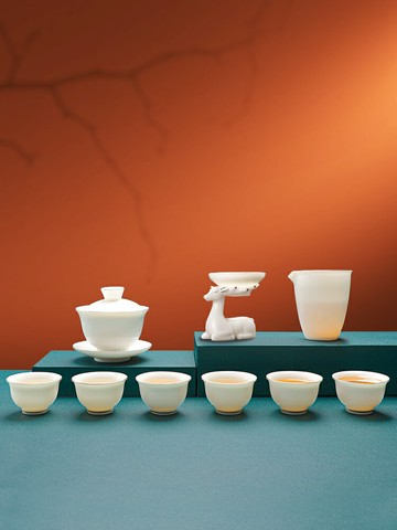 羊脂玉白瓷茶具套裝功夫茶杯家用客廳辦公室會客德化泡茶陶瓷蓋碗 雙11全館免運