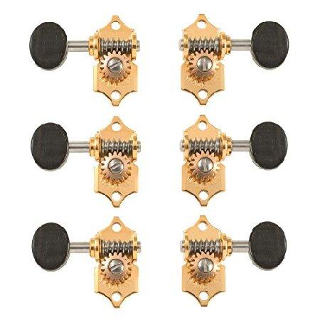 Waverly Guitar Tuners with Ebony Knobs for Slotted Pegheads, Gold, 3L 3R