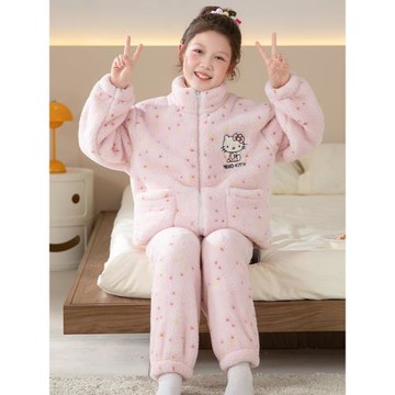 兒童睡衣女孩2025新款秋冬季女童珊瑚絨加絨加厚法蘭絨冬天初中生