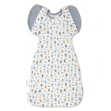 OhBabyLying 夏季輕薄款竹纖維可換袖成長包巾 XL號  北歐熊熊 白色 + 灰色