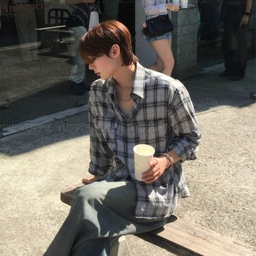正韓復古氛圍格紋雙口袋長袖襯衫 4色 YUPPIE 現貨優惠商品