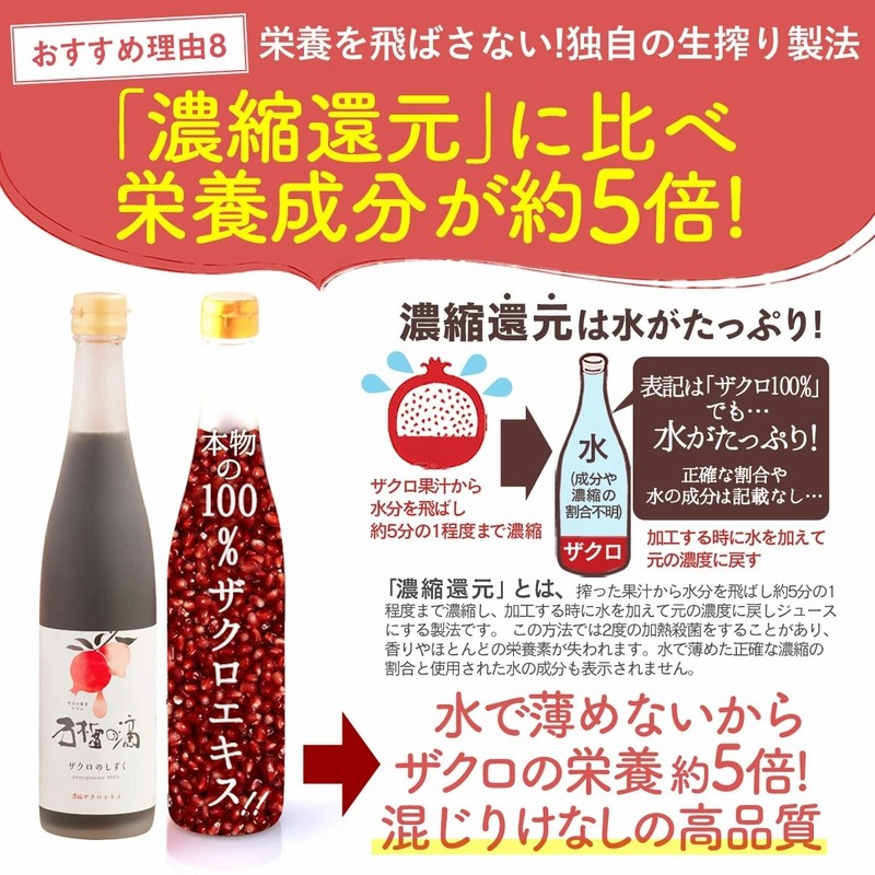 ザクロのしずく 500ml(約650g) 10倍希釈 5L相当 2本セット 楽天市場】20%OFF ザクロジュース12本 10倍希釈60L相当 100% 無