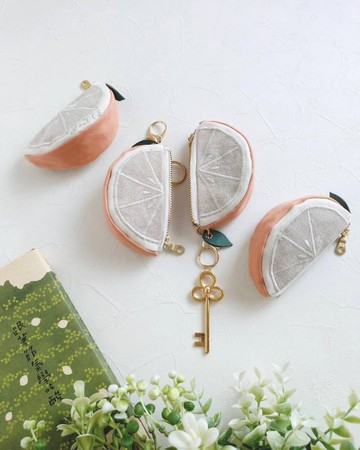 【KYZ/葡萄柚鑰匙包】柑橘系 日本帆布 法國金蔥布