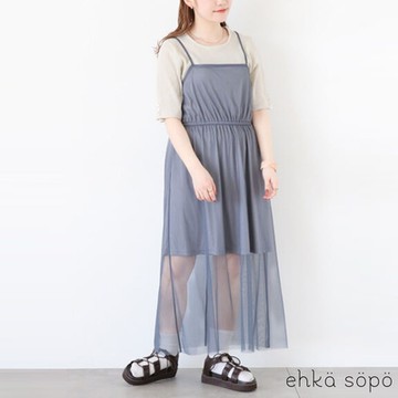 ehka sopo 透膚薄紗層次收腰吊帶洋裝