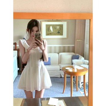 (免運)JMSHOP 無盡夏 萊賽爾亞麻連衣裙女夏季設計感老錢風翻領短款裙子