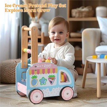 寶寶益智手推木制冰激凌學步車多功能早教益智玩具幼兒學習助力車