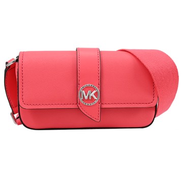 MICHAEL KORS Greenwich 金屬MK翻蓋斜背小包.桃粉