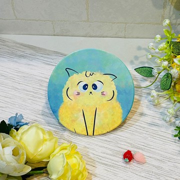 療鬱棉花糖貓貓--11cm圓形陶瓷杯墊 / 吸水防滑