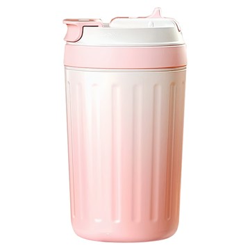 陶瓷層內膽不銹鋼保溫杯 雙飲款 420ml 漸變粉  1個