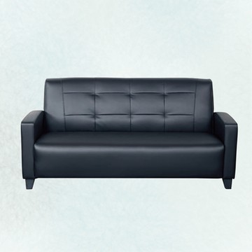 文創集 普迪黑色透氣皮革三人座沙發椅-180x78x85cm免組