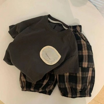 純棉男童短袖套裝夏季韓係中小童兒童裝T恤褲子兩件套ins 中小男童套裝 男童組閤裝  男童兩件套