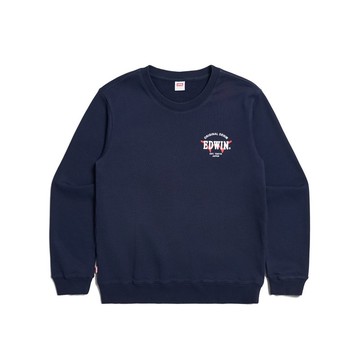 EDWIN 扇形小LOGO厚長袖T恤-男款 (丈青色) #上衣