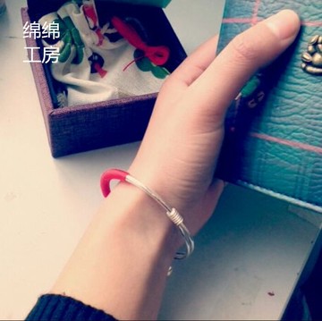 銀手鐲999純銀足銀簡約光圈女推拉紅繩鐲子大人成人個性可愛學生
