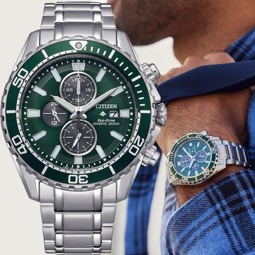 【CITIZEN 星辰】Promaster 光動能潛水計時手錶-銀x綠/44.5mm CA0820-50X