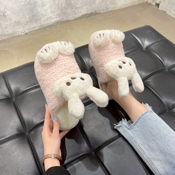 可甜可萌軟糯小兔子室內棉拖鞋女秋冬厚底毛絨絨拖鞋可愛防滑