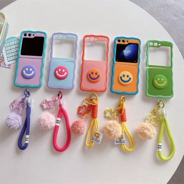 撞色笑臉三星zflip6手機殼折疊屏zflip5硅膠保護套zflip4防摔軟殼zflip3時尚小清新W24 Flip個性女款手提翻蓋