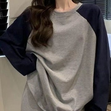 棉T恤 女長袖 大碼上衣 寬鬆T恤 大尺碼女裝 長袖女 t恤女 圓領長袖 印花T恤 打底衫 T恤女 女裝上衣長袖大學T