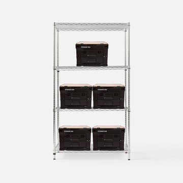 (組合) 特力屋加強防鏽鍍鉻四層架(液透)90x46x160公分+軍風黑木天板收納箱 小x5