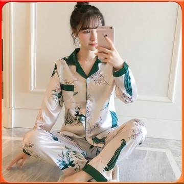 🥇台灣出貨🥇 睡衣女夏季冰絲長袖開衫春鞦季韓版學生性感薄款ins仿真絲傢居服 ✨️滿額免運✨️147-12-B
