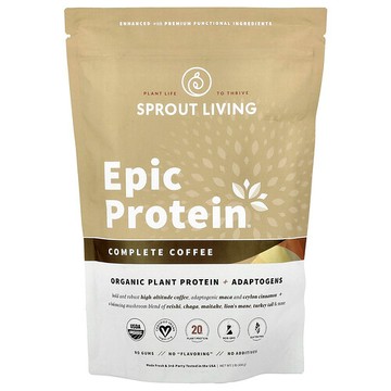 Sprout Living, Epic Protein®，有機植物蛋白質 + 適應原，完整咖啡，1 磅（456 克）