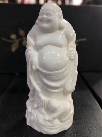 天然鹿角手工雕刻童子鬧佛笑佛彌勒佛擺件手把件角骨雕古玩工藝品