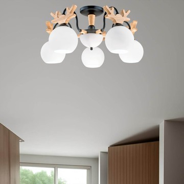 玻璃+木製造型半吸頂燈 F121-19-31404