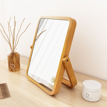 折疊桌鏡桌面鏡子方形梳妝化妝鏡大號實木臺式復古家用小型辦公室便攜折疊