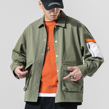 現貨+預購 休閒夾克立領外套-純色大口袋寬鬆純棉男外套3色73zm6【獨家進口】【米蘭精品】