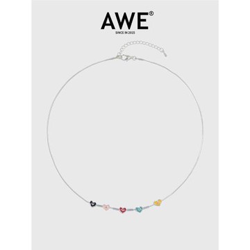 AWE滴釉彩色愛心項鏈女陸虎同款輕奢小眾高級感情侶款鎖骨鏈春夏