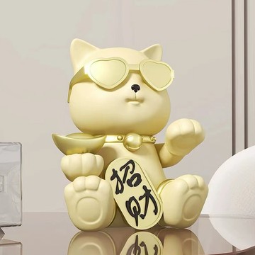 快速出貨【招財貓的家】6寸拿元寶戴墨鏡招財貓 生日禮物 開業禮物 開運 招財 喬遷禮物 交換禮物＃CAT058