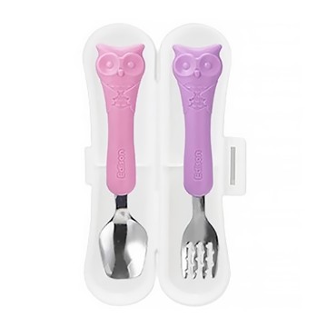 Edison 不鏽鋼湯叉盒 ABS 2歲以上  粉色+紫色  湯匙 + 叉子 + 收納盒  1組