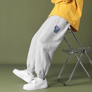 日系校服褲子男款秋季潮牌痞帥束腳灰色衛褲高街寬松大碼休閑長褲