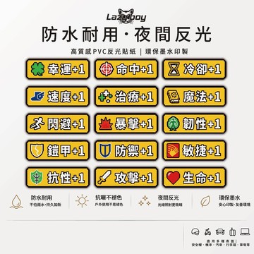 RPG遊戲屬性+1搞怪貼紙 幸運攻擊生命暴擊 防水 耐用 反光貼紙 機車貼紙 汽車貼紙 安全帽貼紙 行李箱貼紙 筆電貼紙