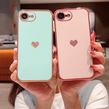 電鍍愛心側邊圖案 適用 iPhone 17E 16E 手機殼 全包裹 四角防摔 蘋果 17e 16e 保護殼