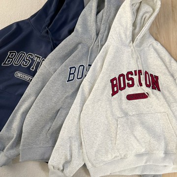 【MasCool】 BOSTON UNIV 帽T 口袋帽踢 絨毛內裡 男女同款 連帽衛衣 帽Tee 寬鬆 長袖上衣 長袖