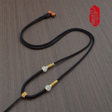 手工編織可調整黃金翡翠吊墜掛繩和田玉佩配繩女男款樹葉項鍊繩子