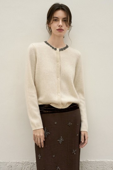 法式復古 / 拉毛重工針織毛衣 / 桑蠶絲 羊絨