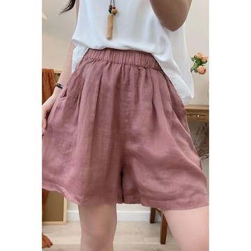 短褲 超短褲 熱褲 女生短褲 休閒短褲 闊腿短褲 文藝復古棉麻短褲女夏季新款鬆緊腰闊腿褲寬鬆顯瘦純色百搭休閒褲