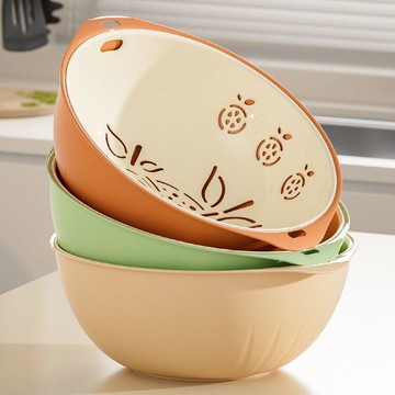 🌷瀝水籃 🌷洗菜盆雙層瀝水籃水果盤客廳家用雙件套廚房洗菜水果籃子淘菜簍子瀝水籃 瀝水架\t瀝水盤 洗菜瀝水盆