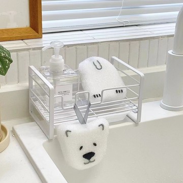 臺灣嚴選廚房海綿瀝水架雙層鐵藝臺麵鋼絲球抹布儲物家用收納架水槽置物架