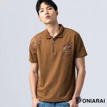 鬼洗 BLUE WAY – 和藝術雲卷紋短袖POLO衫(棕)