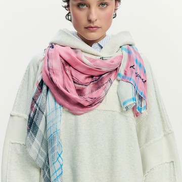 Desigual 格紋印花柔軟長巾