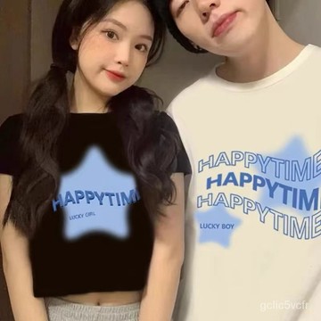 特別的情侶裝 網紅情侶裝 短袖女 T恤男 2024新款 一長一短 超火套裝 韓版上衣 情侶裝 短款上衣 上衣女 新款上衣
